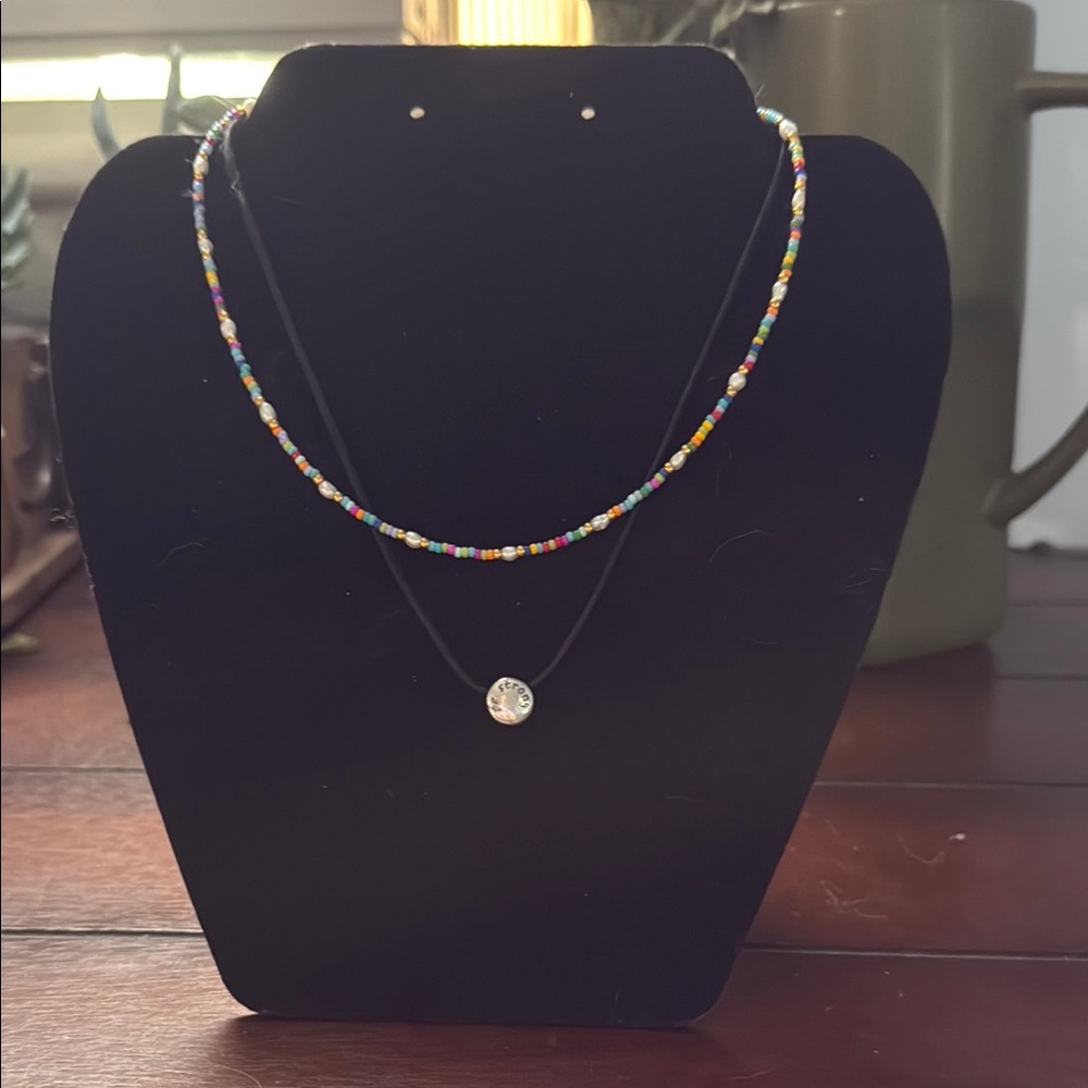 Colorful Beaded Necklace with Silver Pendant